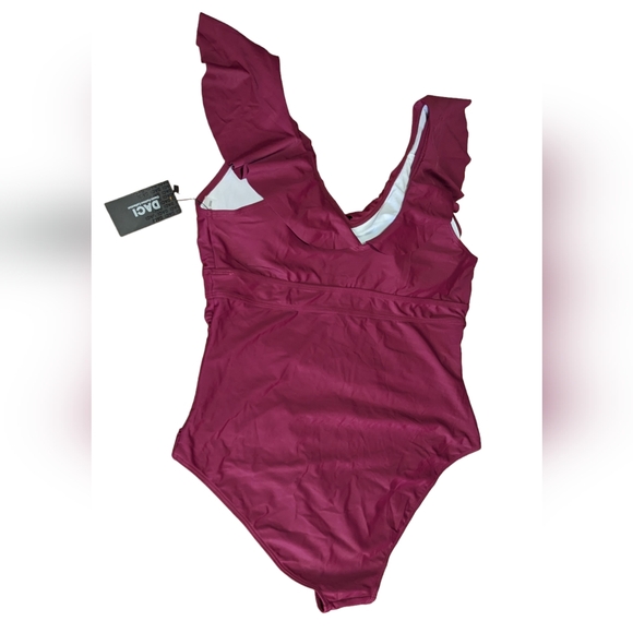 Burgundy Maroon Frill Sleeve One Piece Plus Size 20W NWT - Picture 3 of 8